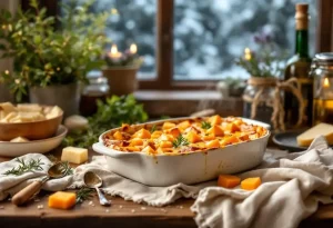 ओवन में बना बटरनट ग्रैटिन ताज़े चीज़ के साथ : हल्की‑सी मलाईदार मिठास, ताज़ी जड़ी‑बूटियाँ और क्रीम से सुकून भरी सर्दियों की शामें