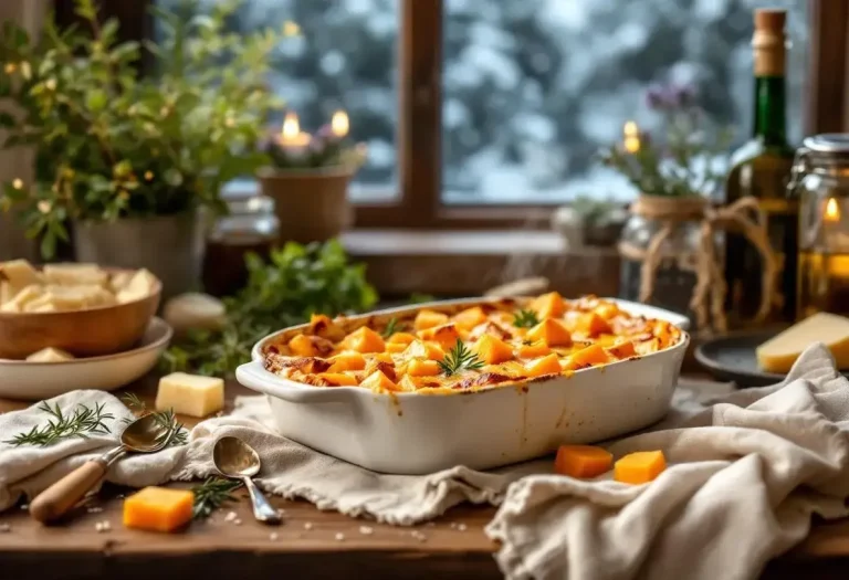 ओवन में बना बटरनट ग्रैटिन ताज़े चीज़ के साथ : हल्की‑सी मलाईदार मिठास, ताज़ी जड़ी‑बूटियाँ और क्रीम से सुकून भरी सर्दियों की शामें